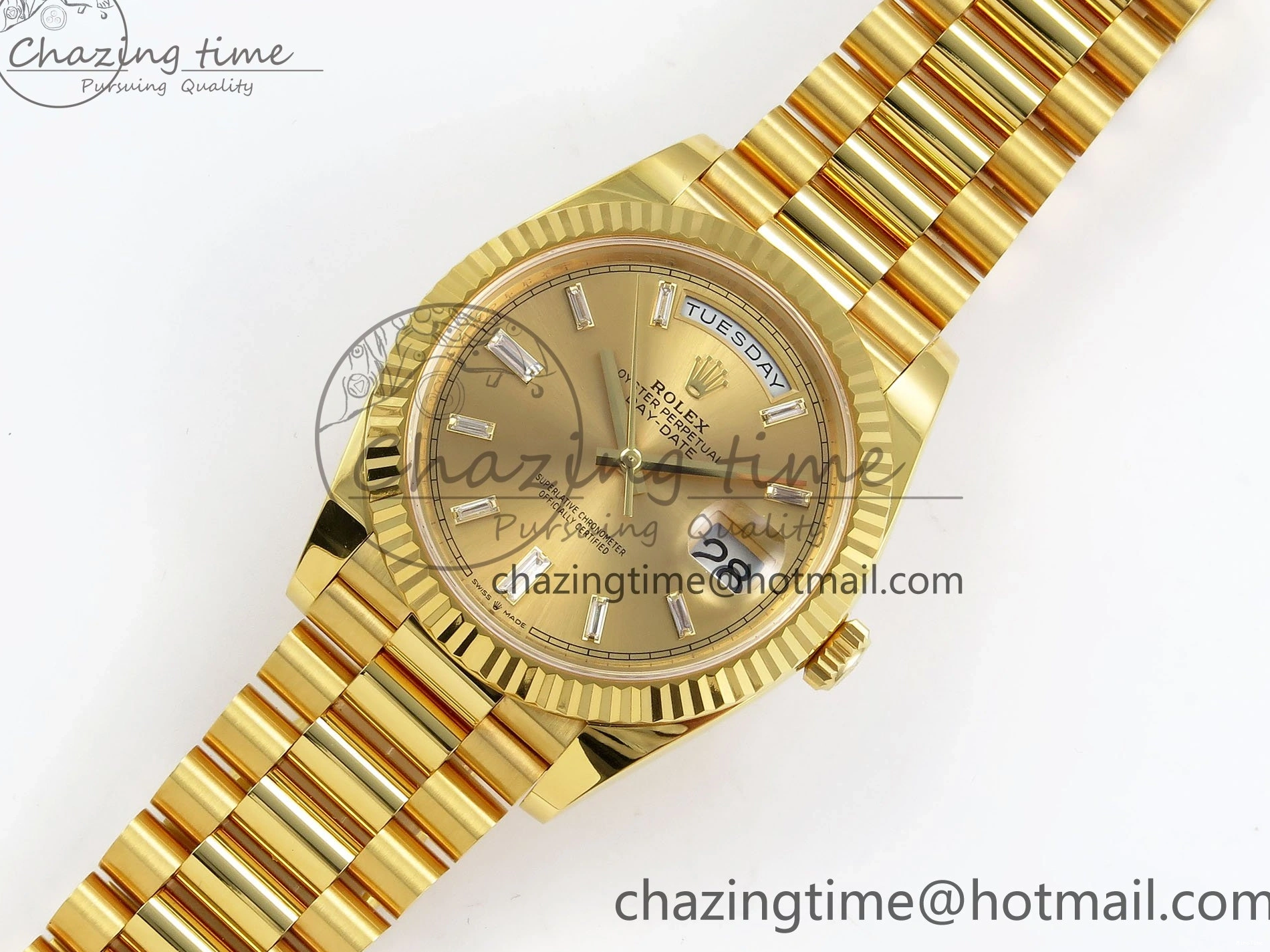 MiroTime 0105 WrinkleFree DayDate 40 228238 ARF 904L Steel YG Crystal Diamonds Bezel on President Bracelet VR 1550